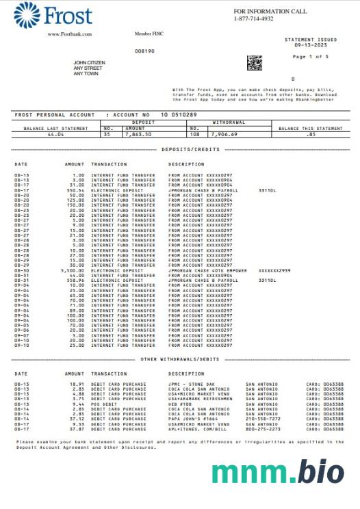 USA znaleziono wyciąg z konta Word i szablon PDF